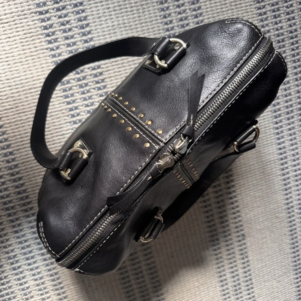 Michael Kors Astor Black Studded Leather Satchel ~ Top‑Handle Bag ~Silver Studs